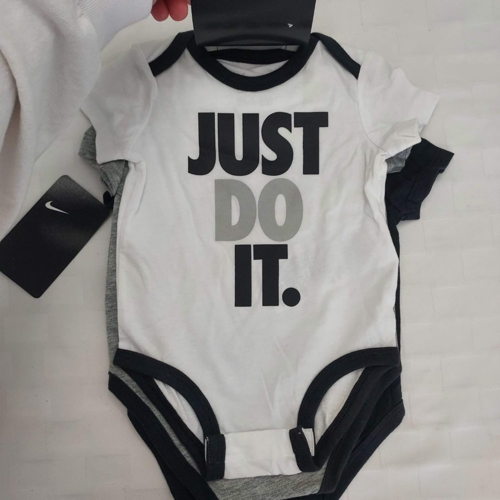 3 piece Nike grey, white, navy bodysuits - 6M - NWT